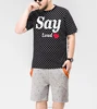wholesale latest design letter printing short sleeve couple T-shirt custom striped cotton t-shirt for men