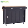 Rubber Wood Top Cabinet Storage Cart Furniture Kitchen Service Trolley