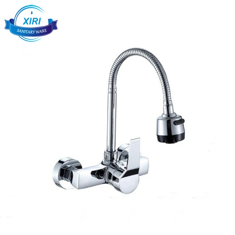 Wall Mounted Brass Kitchen Faucet With Flexible Hose Economic
