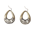 New Arrival Flower Pattern Hollow Out U Shaped Gold Alloy Oblate Pendant Hoop Earring