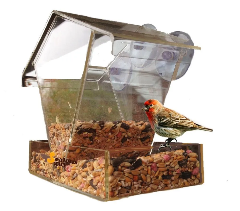 Acrylic Window Bird Feeder Sliding Roof Super Strong Suction Cup