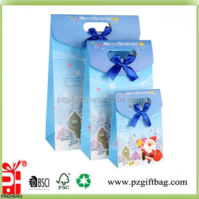 custom merry christmas recycled paper gift bag with die cut