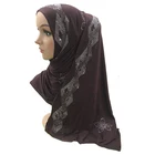 Fashion Custom Design Mercerized cotton hot diamond drill Muslim Arab islamic premium cotton hijab long for women