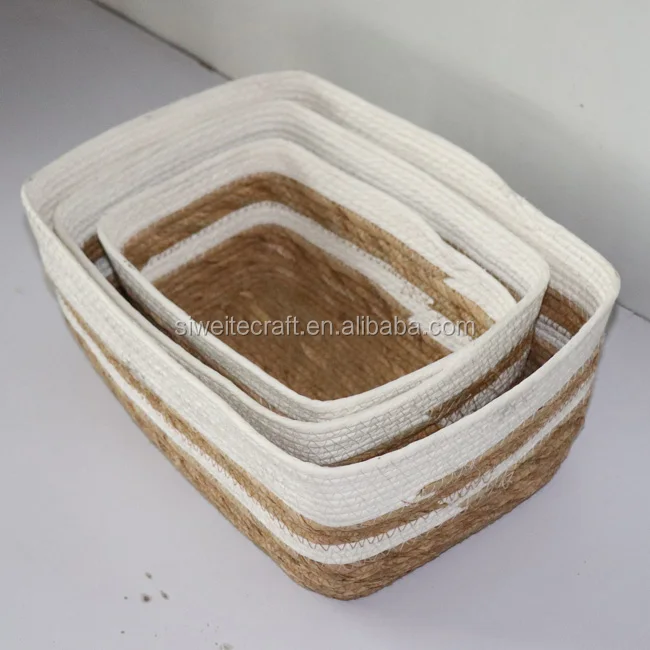 set of 3 corn rope storage basket set with handle