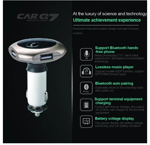 cigarette lighter battery portable universal wireless dual USB car kit charger bluetooth mp3 player fm transmitter