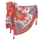 2019 high quality cotton stain red flower tassel turkey head scarf
