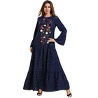 Middle Eastern Muslim Fashion Plus-size Women Printed Navy Blue Embroidered Skirt Abaya Saudi