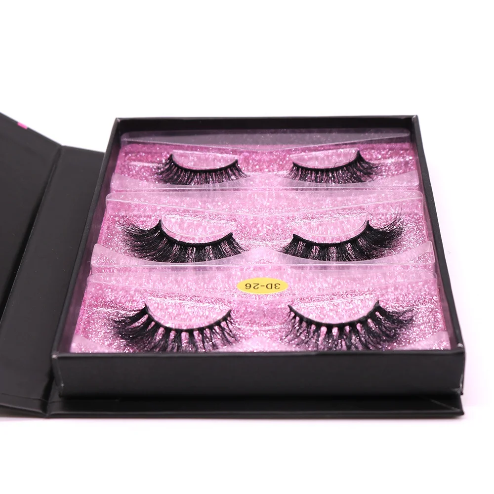 custom luxury 3 pair packaging eyelash box with tweezers and