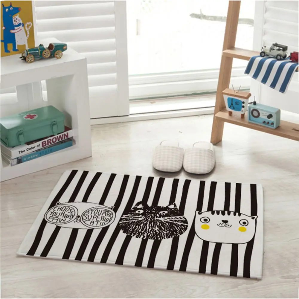 Fashion Design Home Bedroom Bathroom Flannel Floor Carpets Funny Cat Pattern Anti-Slip Floor Mat Carpet 5 Sizes Optional