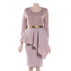 Lady Casual Three Quarter Sleeve Knitted Embroidery Lace Office Dress for Lady