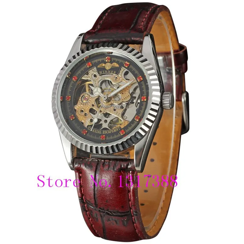 New Casual Fashion Watch WINNER Women Automatic Mechanical Watch Leather Strap Dress Watches For Ladies Best Gift Wristwatches