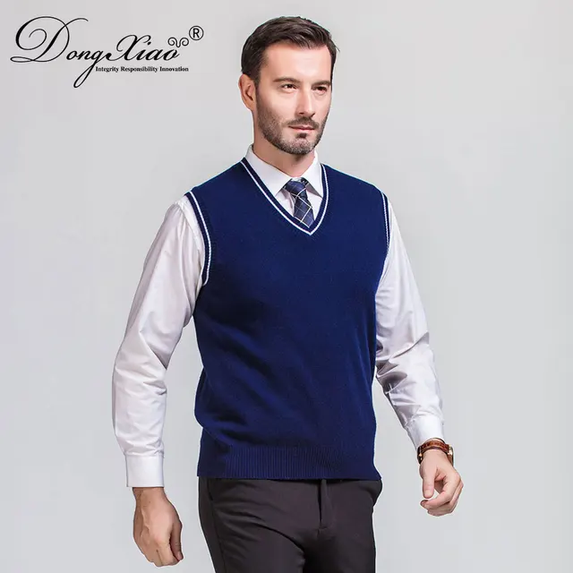 vest pattern knit men v neck cashmere sleeveless sweater for
