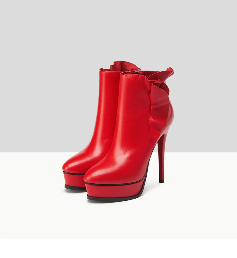 时尚红色性感女性冬季平台靴子高跟鞋女士棉靴