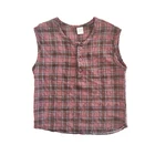 Checked cotton linen sleeveless vest child t-shirt