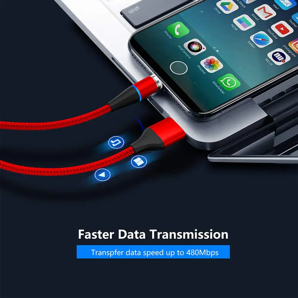 Magnetic USB Cable 3A Fast Charging Micro Type C Lighting Charger Data Cabo For iPhone xr 8 plus Samsung xiaomi Android - ANKUX.COM