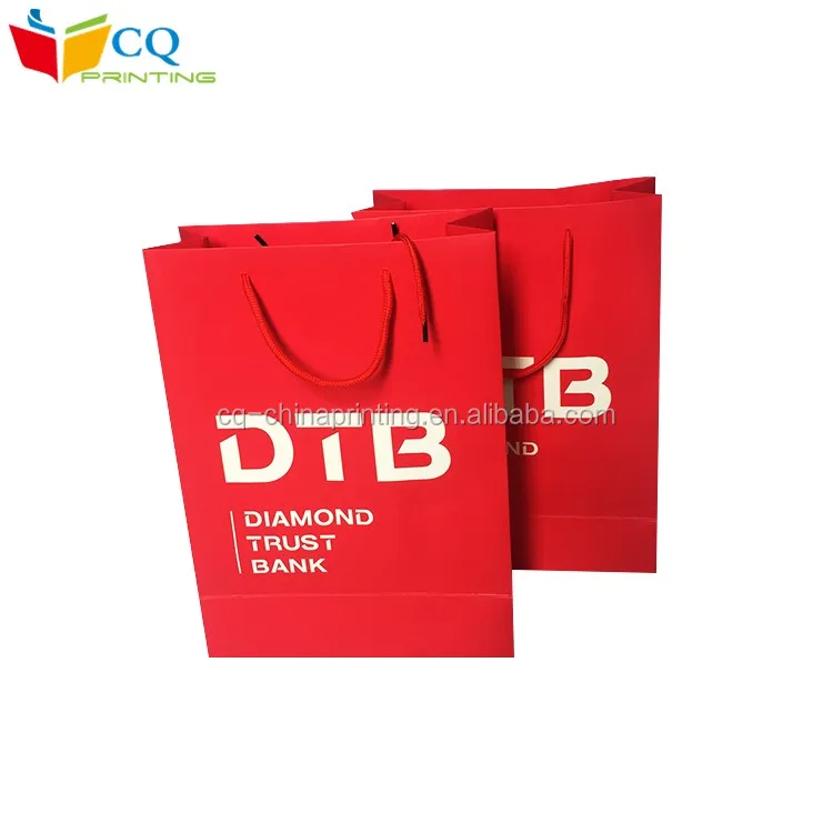 custom luxury recycled red paper shopping bag with logo printing