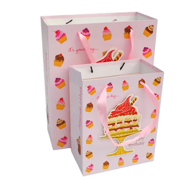 lovely pink happy birthday gift goody packaging paper bag