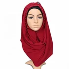 2019 hot products beading style pearl chiffon red hijab woman