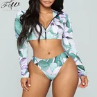 Bikini 2018 women latest zipper high waist swimsuit custom plus size long sleeve swimwear bikini