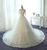 Custom made cap Three-Quarter sleeves ruffled skirt gorgeous ball gown wedding dress TS91