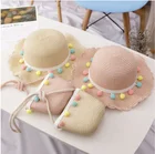 Wholesale Children's Straw Hat handmade Straw Bag/handbag large brim hat for Little Girl Summer Beach Vacation