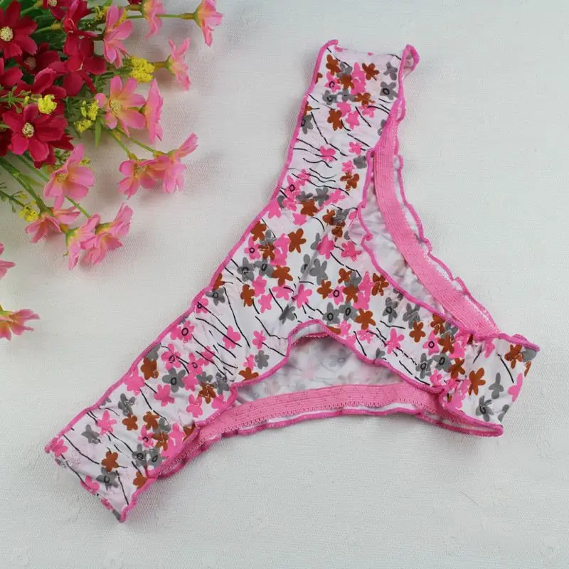 Stock Sale Promotion Cotton white with flower print Underwear Thong Panties Spande Gas Thong Cotton Women A Female T Pants Ladie