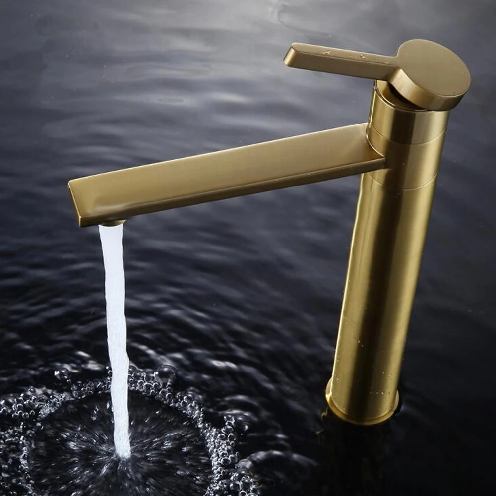 Brass Brushed Gold Hot And Cold Faucet Basin Water Taps