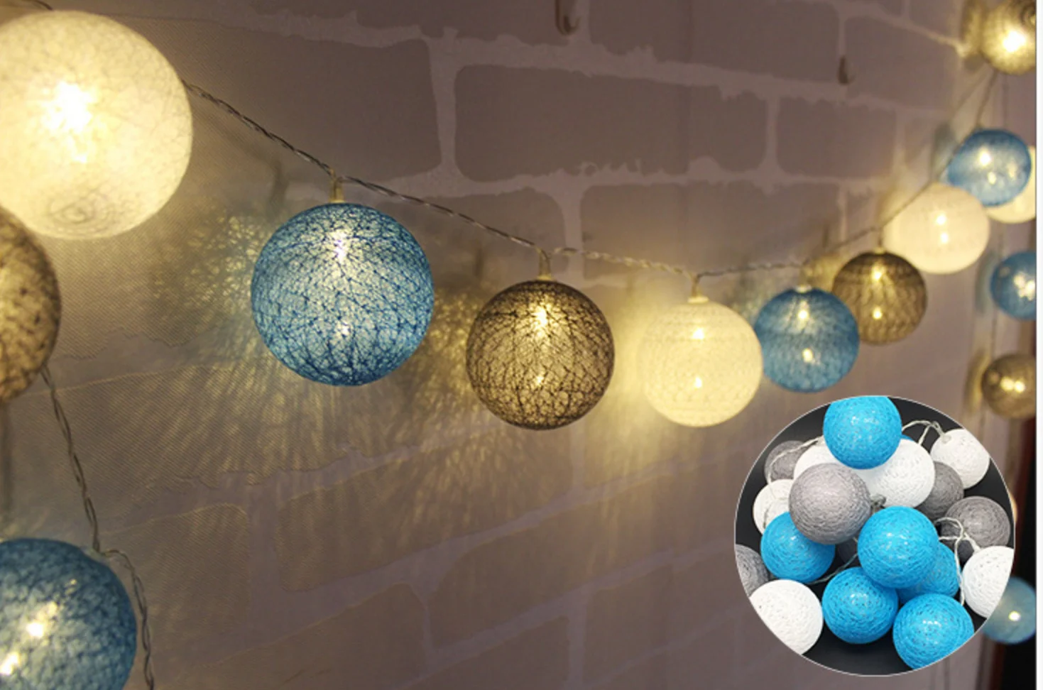 Led Christmas battery operated Cotton ball string light for wedding, party, shopping window use