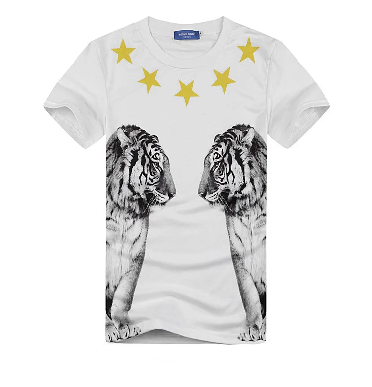 2015 New Fashion women/men virgin two side print five stars Animal double tiger 3d t-shirt tee t shirt top t shirt Plus Size