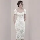 Women Wholesale summer bodycon short sleeves v neck sexy white prom lace elegant midi pencil Evening Party office dress