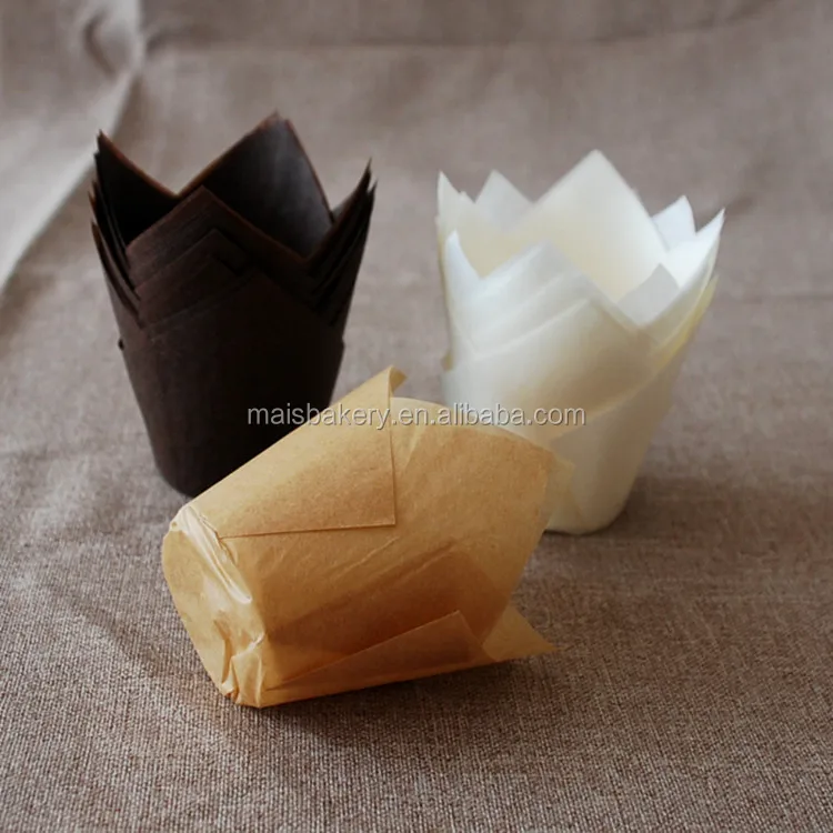 100 Wood Pulp Unbleached Large Brown Tulip Baking Cups