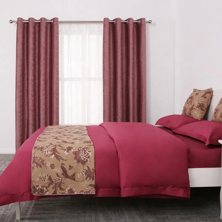 Flocked Burgundy Rideuax Curtain Blackout Velvet Drapes City