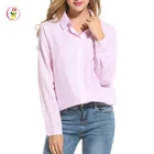 pink works dress office long sleeves button casual ladies formal t shirt cotton polo neck dress