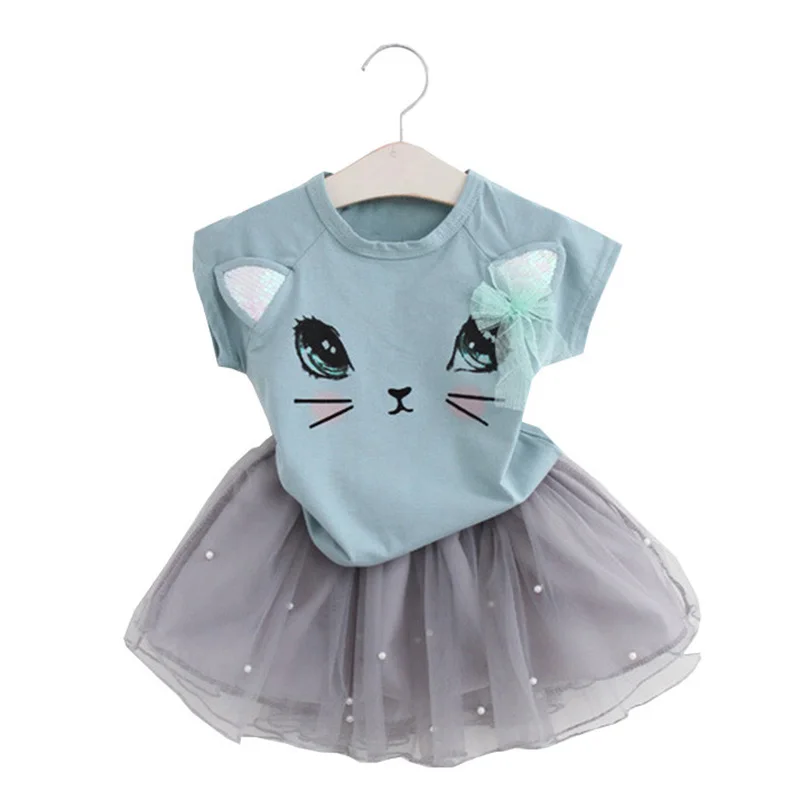 Bear-Leader-Girl-Dress-2016-New-Summer-Casual-Style-Cartoon-Kitten-Printed-T-Shirts-Net-Veil