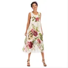 2019 popular chiffon dress round collar printed beachwomen long skirt