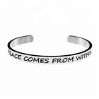 2018 Best Selling High Quality Male Hand Mantra Custom Words Silver Cuff Bracelet For Men Women