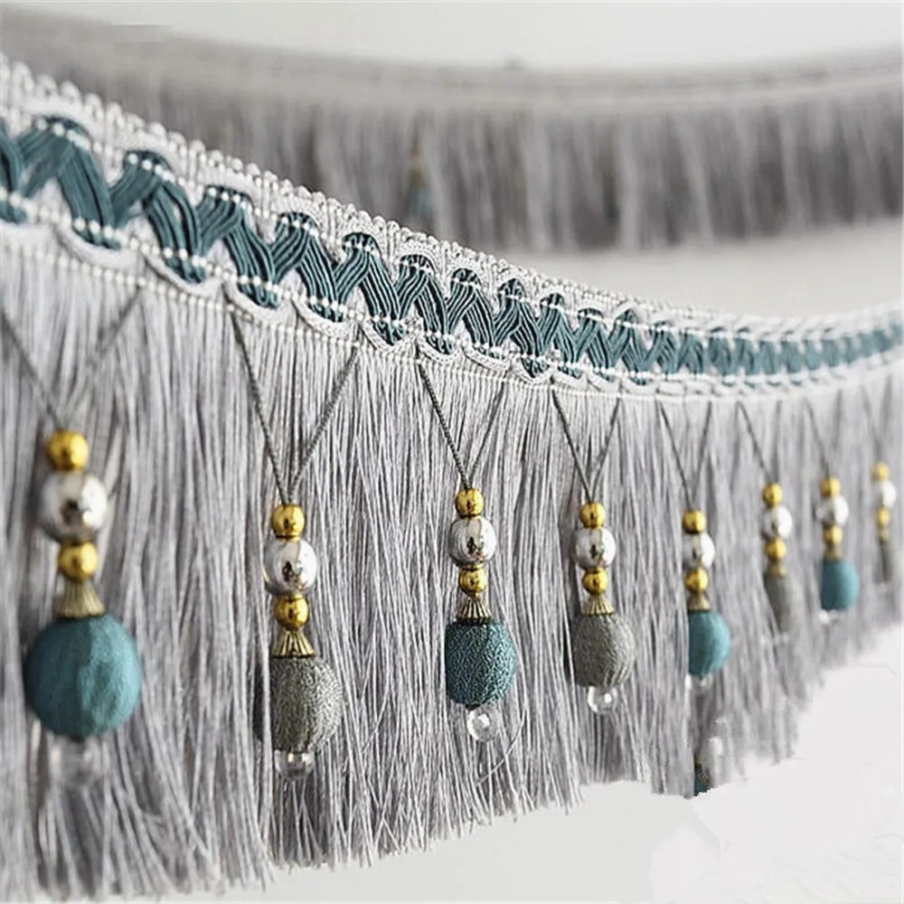 Blue Yalulu 4 Yards European Type Braided Beads Hanging Ball Tassel Fringing Trimmings Fringe Trim Ribbon Band for Curtain Table Home Accessories DIY Decoration