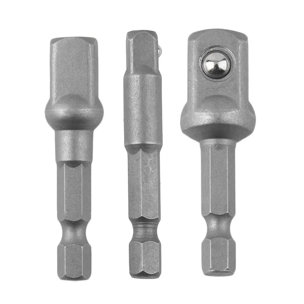 3pcs Wrench Sleeve Etension Bar He Shank Drive Power Drill Bit Socket Driver Adapter Set 1/4 3/8 1/2& 50mm Long