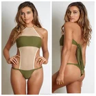 2016 Custom Wholesale Army Green monokini swimwear Mesh cut out one piece swimsuit for women