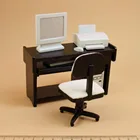 1:12 scale doll house miniatures furniture wooden computer desk chair set