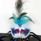 M-KQ Halloween Green Peacock Feather Masquerade Half Mask Party