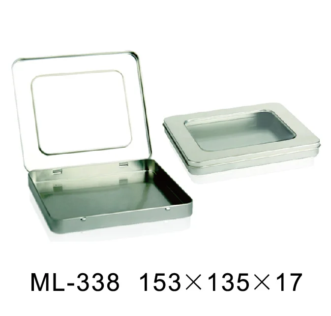 christmas gift tin box package with clear window