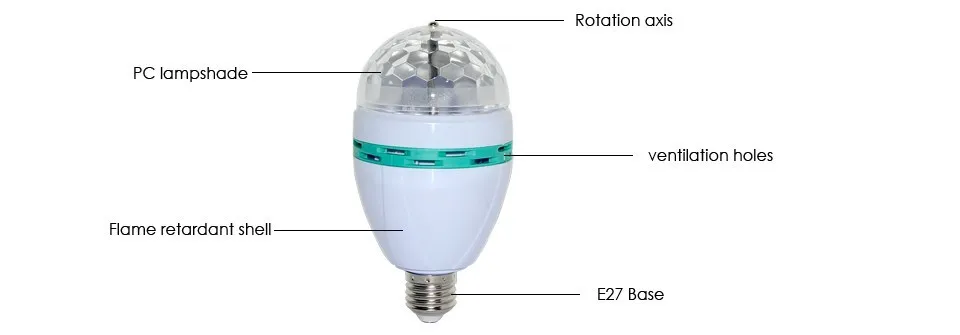 NEW Style RGB Full Color E27 3W AC 110V 220V LED Bulb Crystal Auto Rotating Stage Effect DJ Mini Laser Disco Stage light lamp