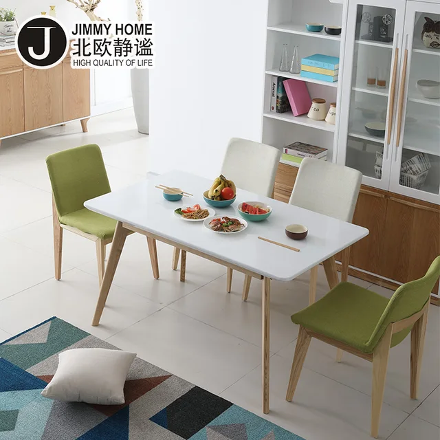 Nordic Style Dining room furniture MDF board square white dinner table set with round corner