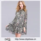 2017 New Arrival Spring Women's Clothing O-Neck Fashion Floral Print Plus Size Loose Chiffon ruffles Dress