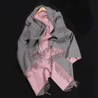 2019 Manufacturers Direct Sale Fashion Women Pink grey tassel Lambs Woven 100 Pure Wool Scarves Shawl for sell