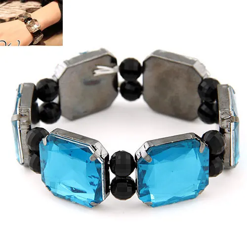 European & American luxury vintage box Blue Gems stretch Rhinestone bracelets & bangles Fashion Crystal Bracelets for Women