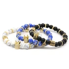 Crown charm stone beads bracelet men