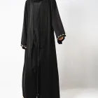 2019 Black Long Sleeve Modest Islamic Clothing Cardigan Beading Muslim Abaya