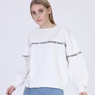 Ladies crewneck pullover white color crop top Zipper embellished Letter pattern printed sweatshirt